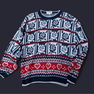 Rose and Heart Patterned Sweater
